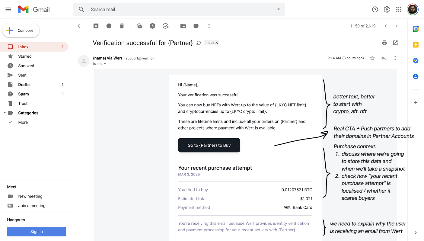 Wert emails — after redesign