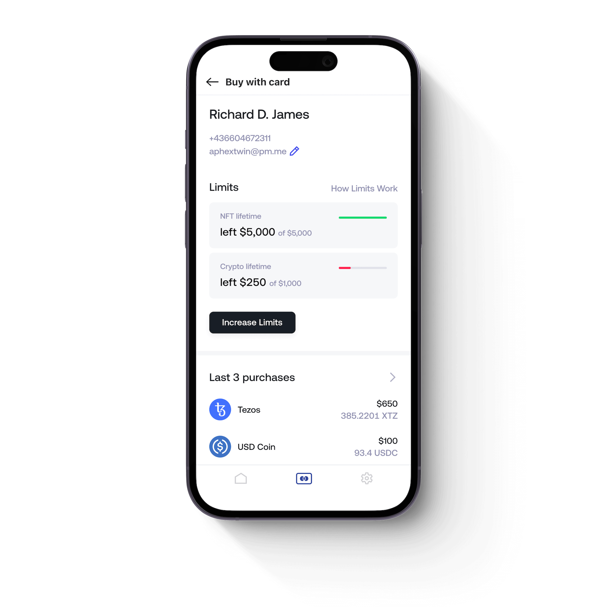 Wert account and card UI