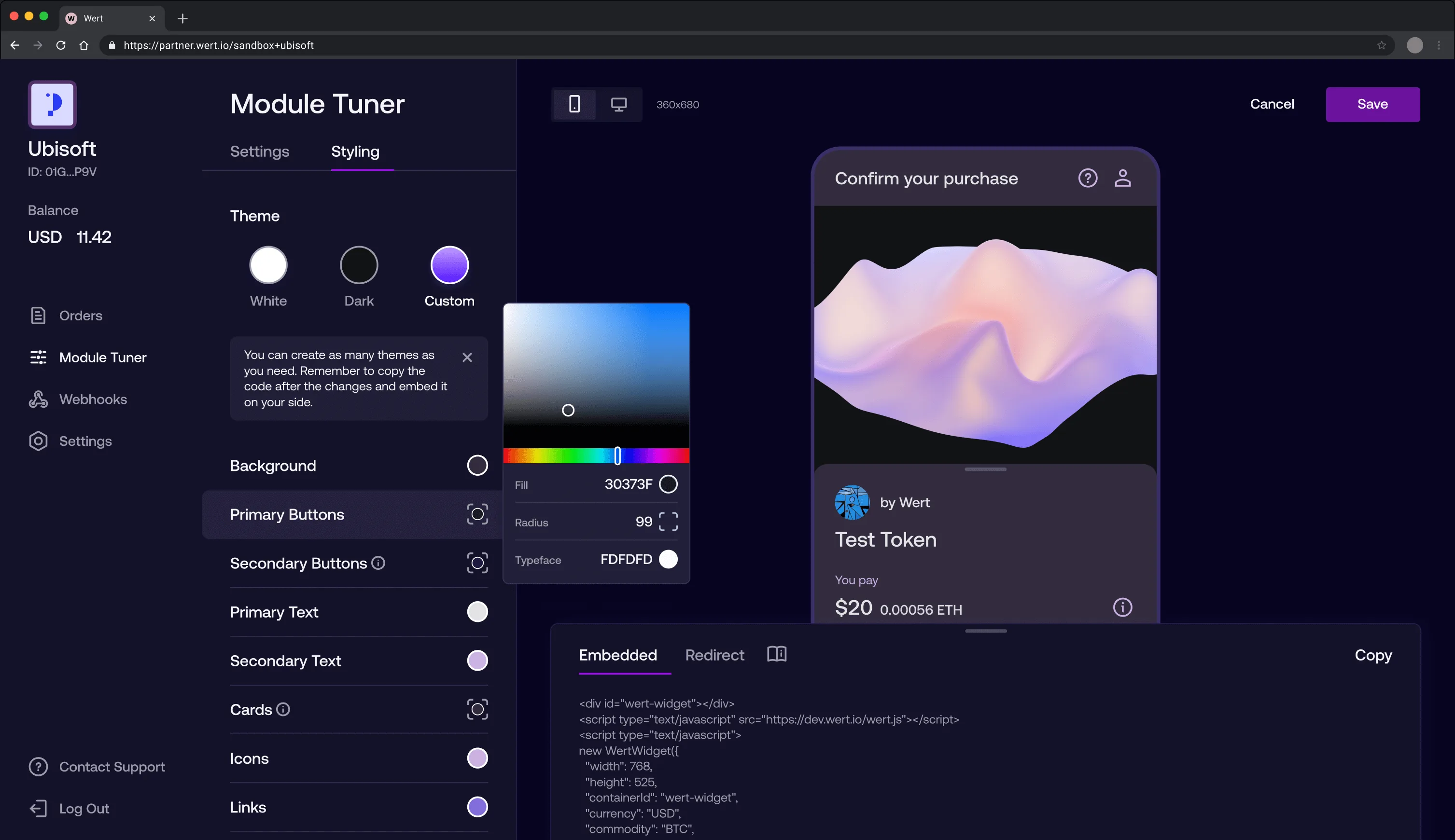 Partner account dashboard